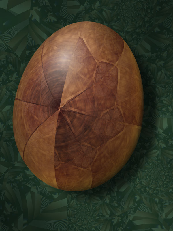 Wooden Egg on Leaves